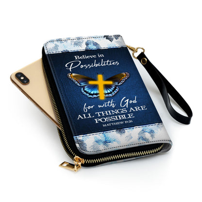 Jesuspirit | Christ Gifts For Religious Women | With God All Things Are Possible | Matthew 19:26 | Personalized Zippered Leather Clutch Purse CPHN668