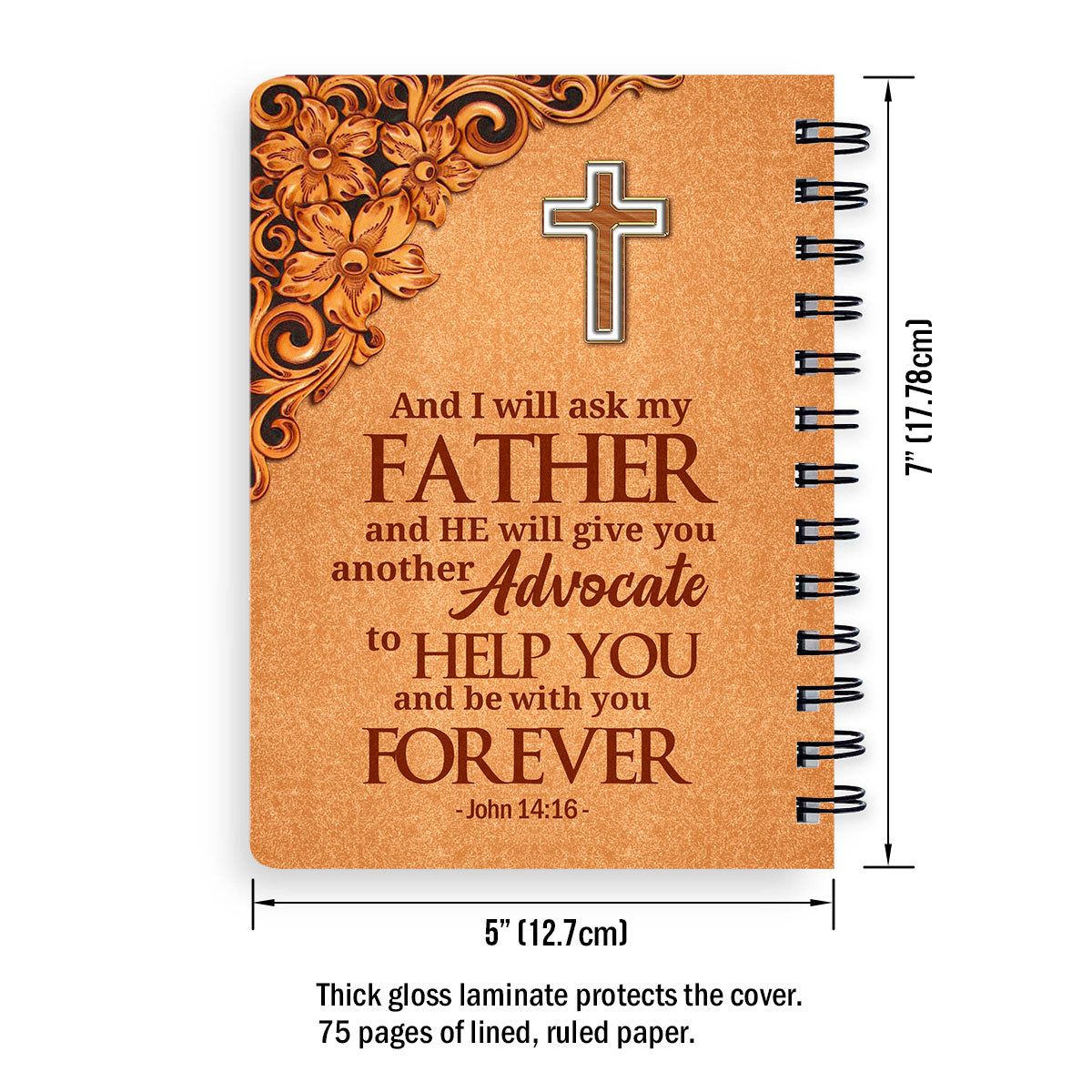 Jesuspirit | Personalized Orange Spiral Journal | John 14:16 | Cross And Pigeon | Scripture Gifts For Christian People SJH721