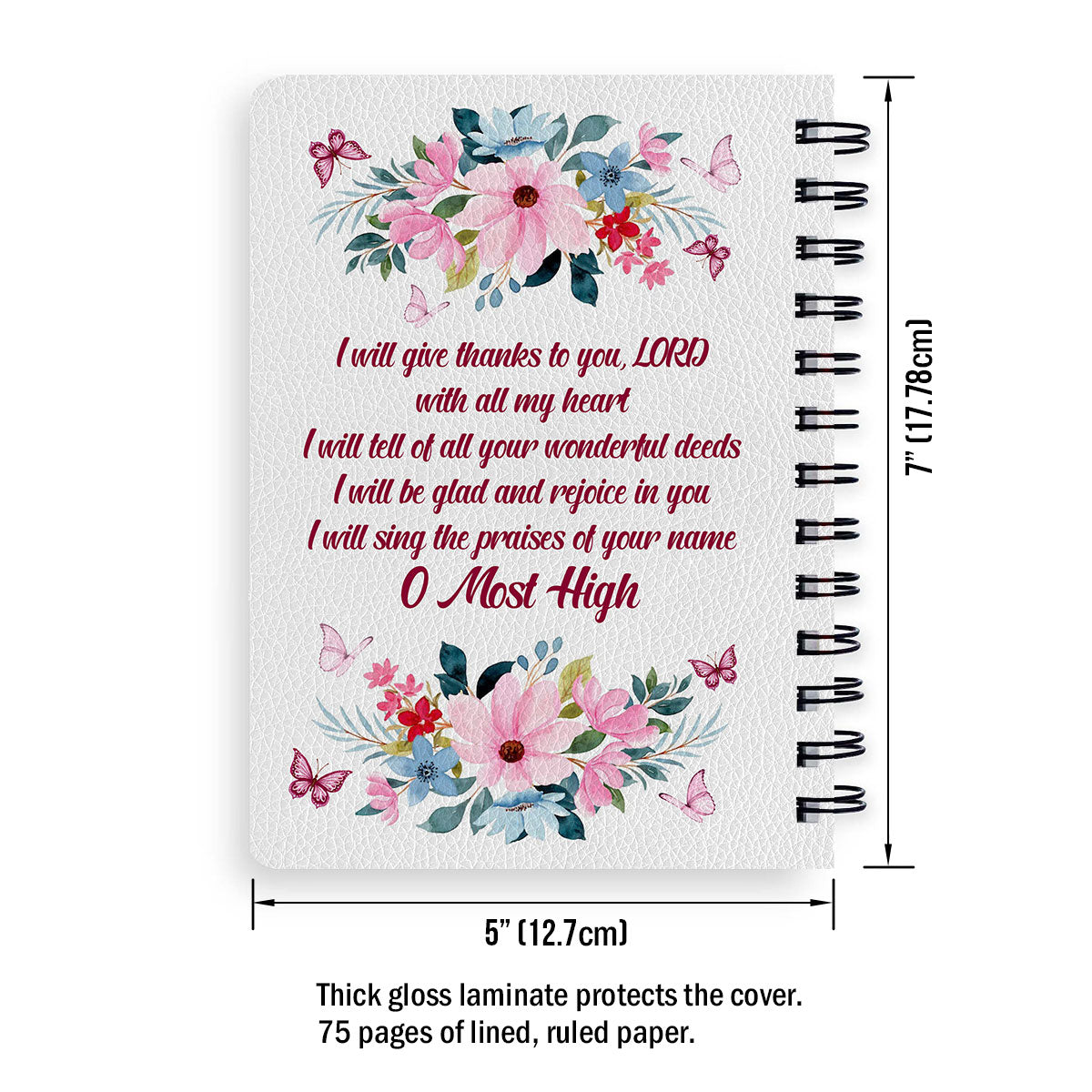 Jesuspirit | Personalized Spiral Journal | Flower & Butterfly | Psalms 9:1 | Christian Gifts For Family SJH732