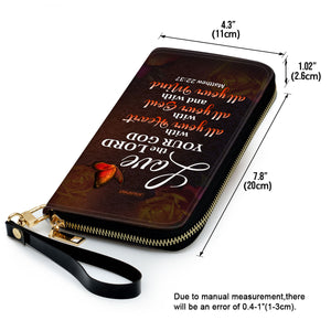 Jesuspirit | Matthew 22:37 | Bible Verse Spiritual Gifts For Women | Personalized Zippered Leather Clutch Purse | Love The Lord Your God With All Your Heart NUH469H