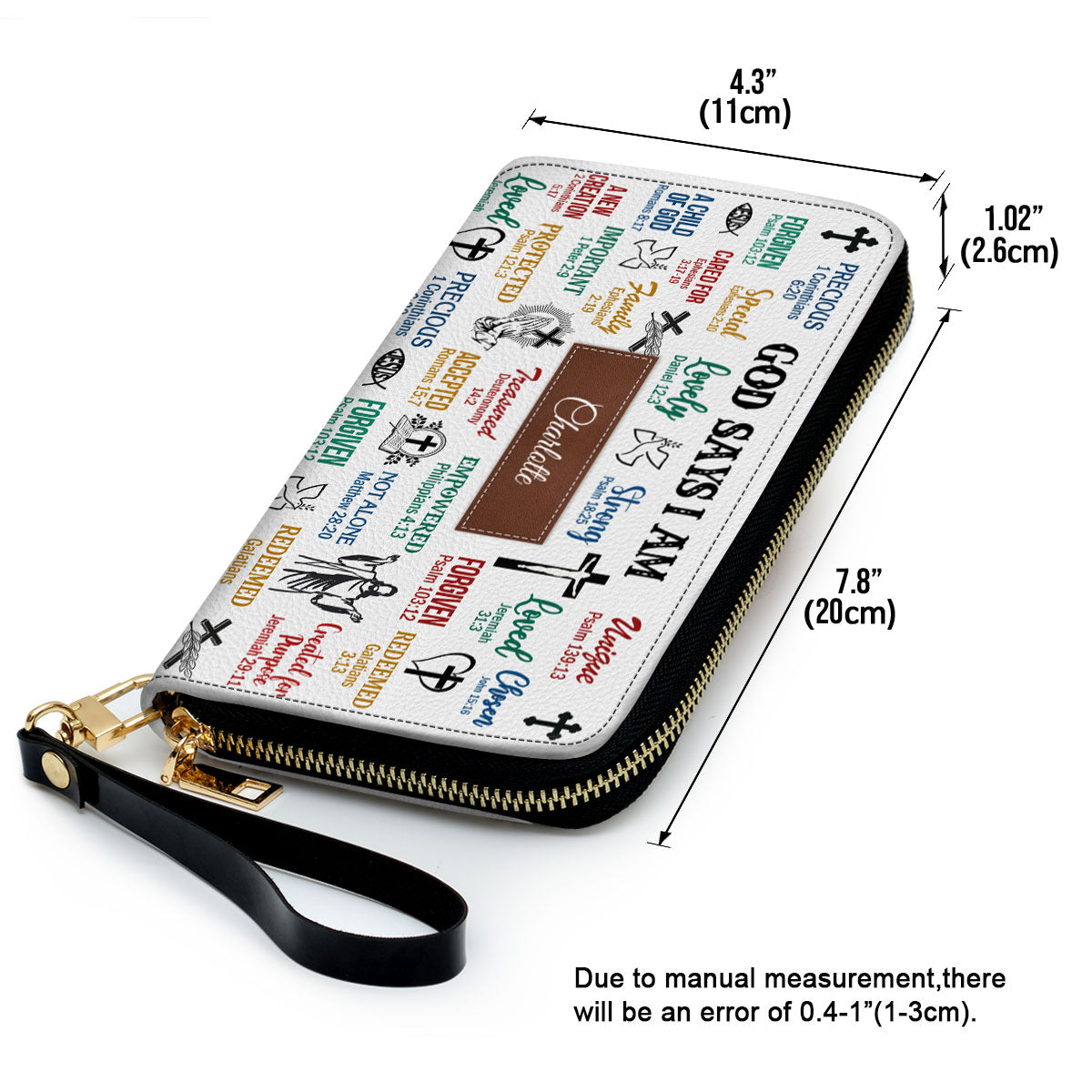 Jesuspirit | What God Says About You | Christian Presents For Religious Women | Personalized Zippered Leather Clutch Purse With Wristlet Strap Handle CPH742