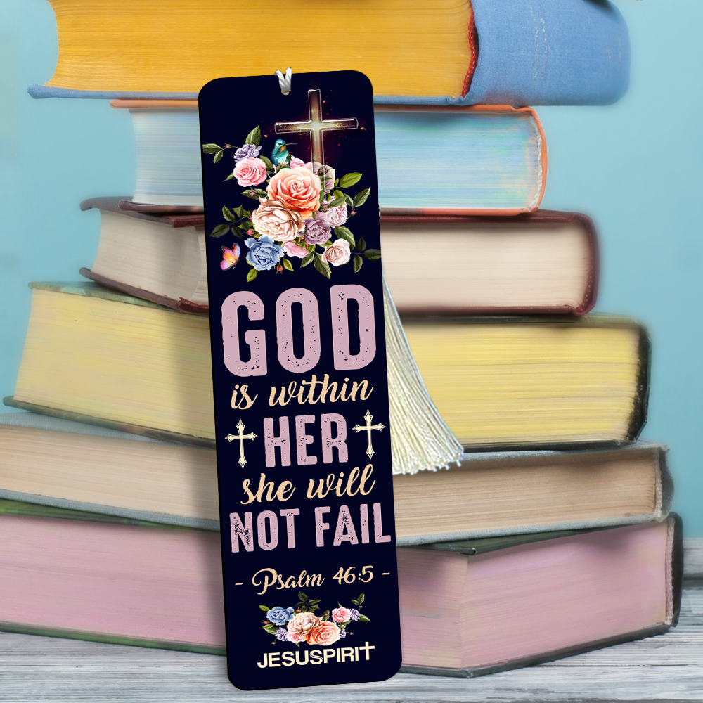 God Is Within Her, She Will Not Fall - Personalized Wooden Bookmarks BM30