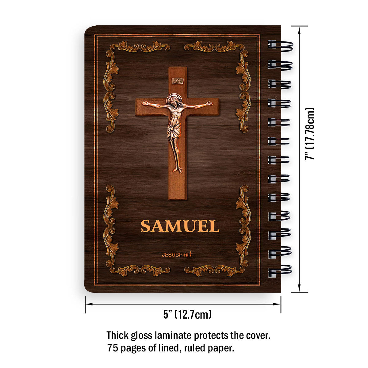 Jesuspirit Personalized Spiral Journal | Religious Gifts For Christian Men | Psalm 18:32 | Man Of God | Jesus And Cross SJH720