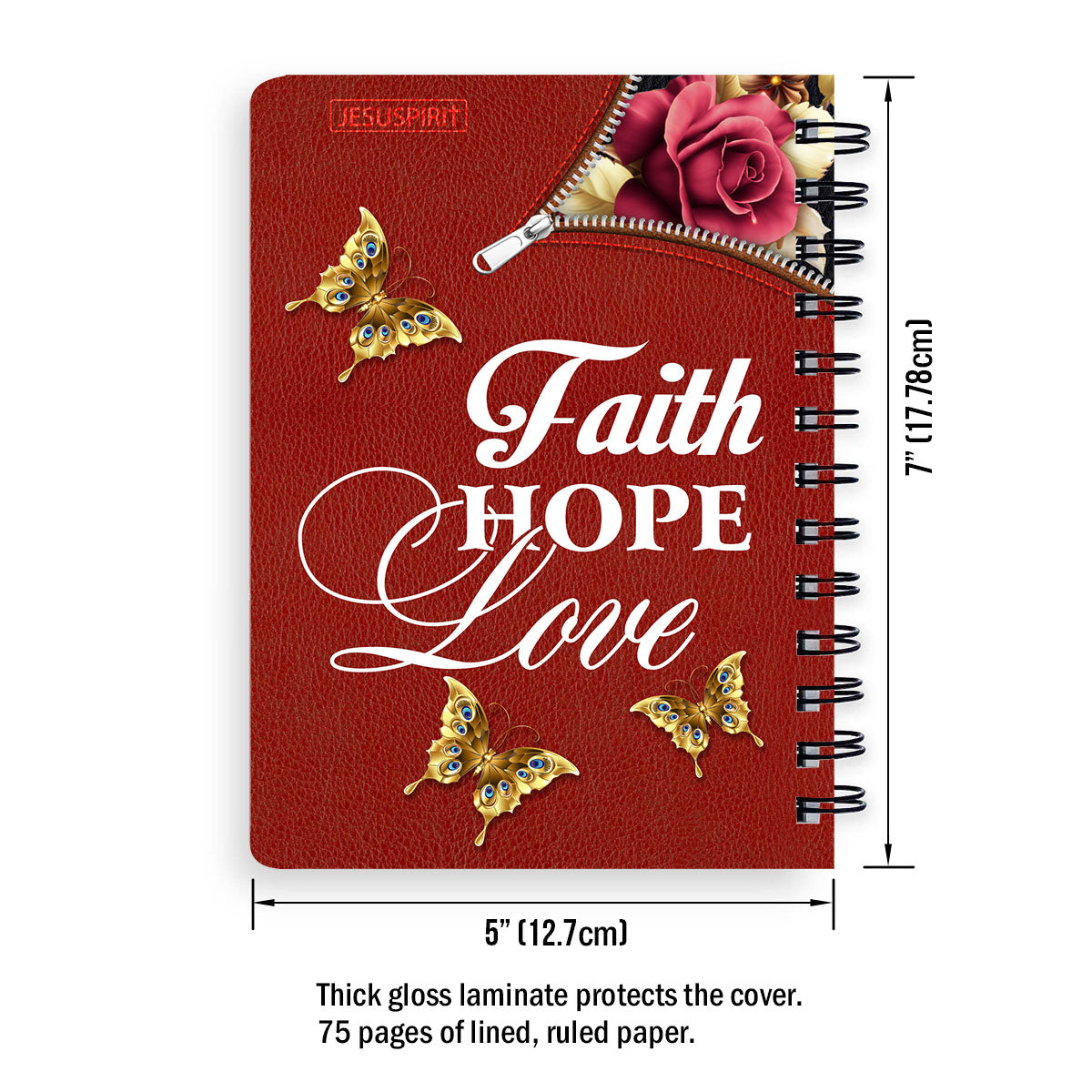 Gorgeous Personalized Rose Spiral Journal - Faith, Hope, Love I06