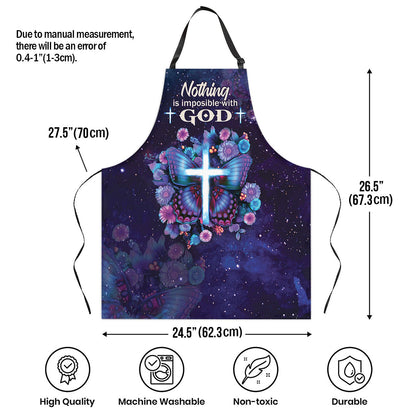 Jesuspirit Apron With Adjustable Neck Strap | Butterfly & Cross | Luke 1:37 | Nothing Is Impossible With God HN156