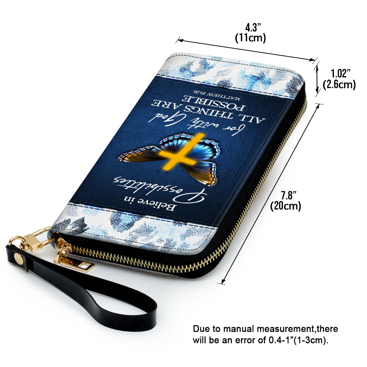 Jesuspirit | Christ Gifts For Religious Women | With God All Things Are Possible | Matthew 19:26 | Personalized Zippered Leather Clutch Purse CPHN668