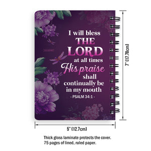 Jesuspirit | Cross And Flower | I Will Bless The Lord At All Times | Psalm 34:1 | Personalized Spiral Journal SJH24