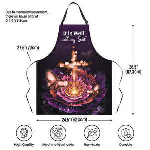 Jesuspirit Apron With Adjustable Neck Strap | It Is Well With My Soul | Flower & Cross | Saintly Gift For Christians HN162