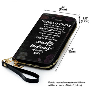 Jesuspirit | I Still Believe In Amazing Grace | Flower And Cross | Spiritual Gifts For Christian Women | Personalized Zippered Leather Clutch Purse NUH435H