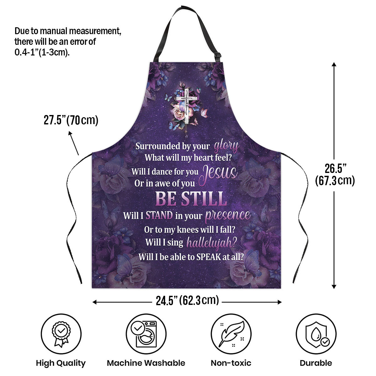 Jesuspirit | Surrounded By Your Glory | Apron With Neck Strap | Rose And Cross | Meaningful Gift For Christians HH175B