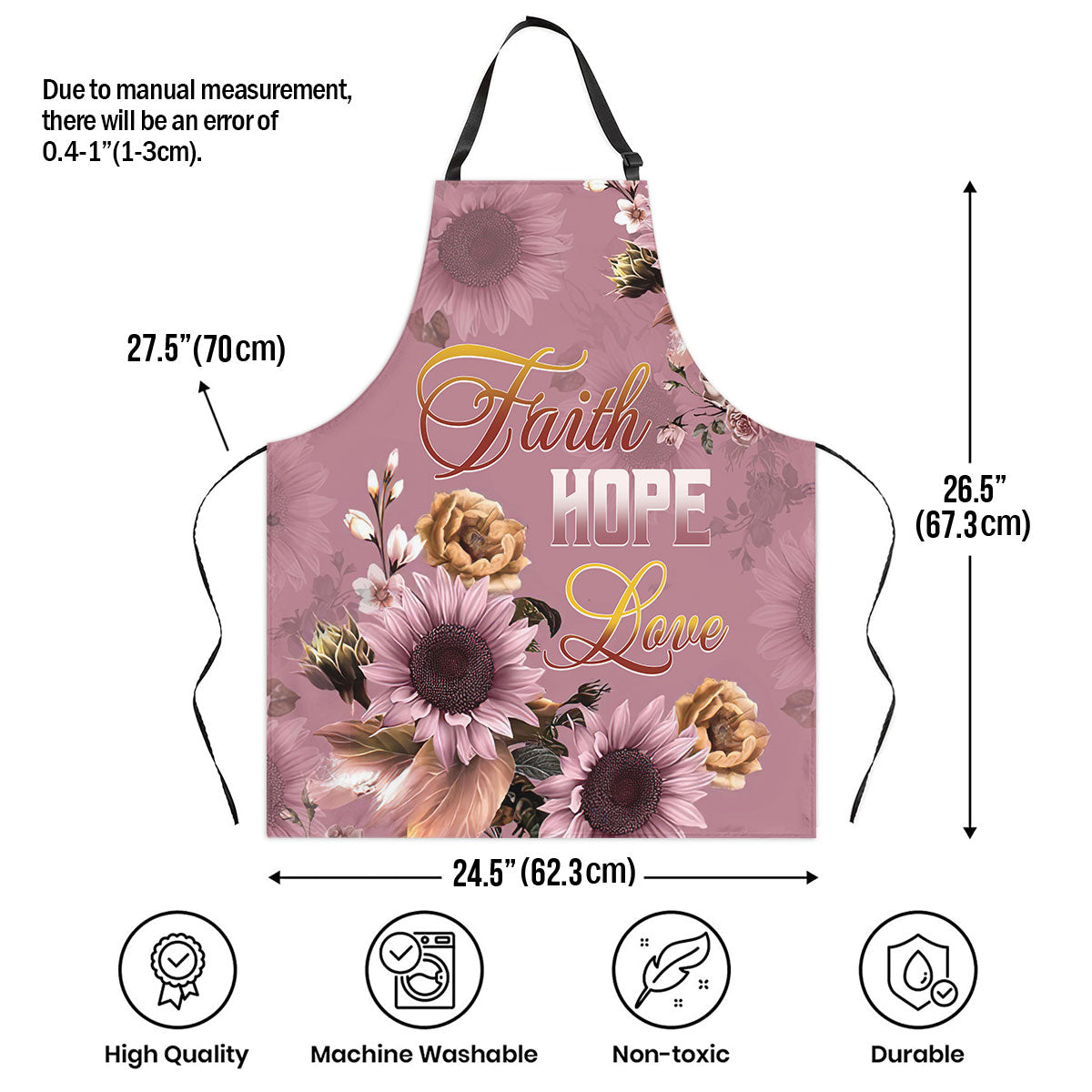 Jesuspirit | Faith Hope Love | Pink Apron With Neck Strap | Useful Gift For Christian People AHM16