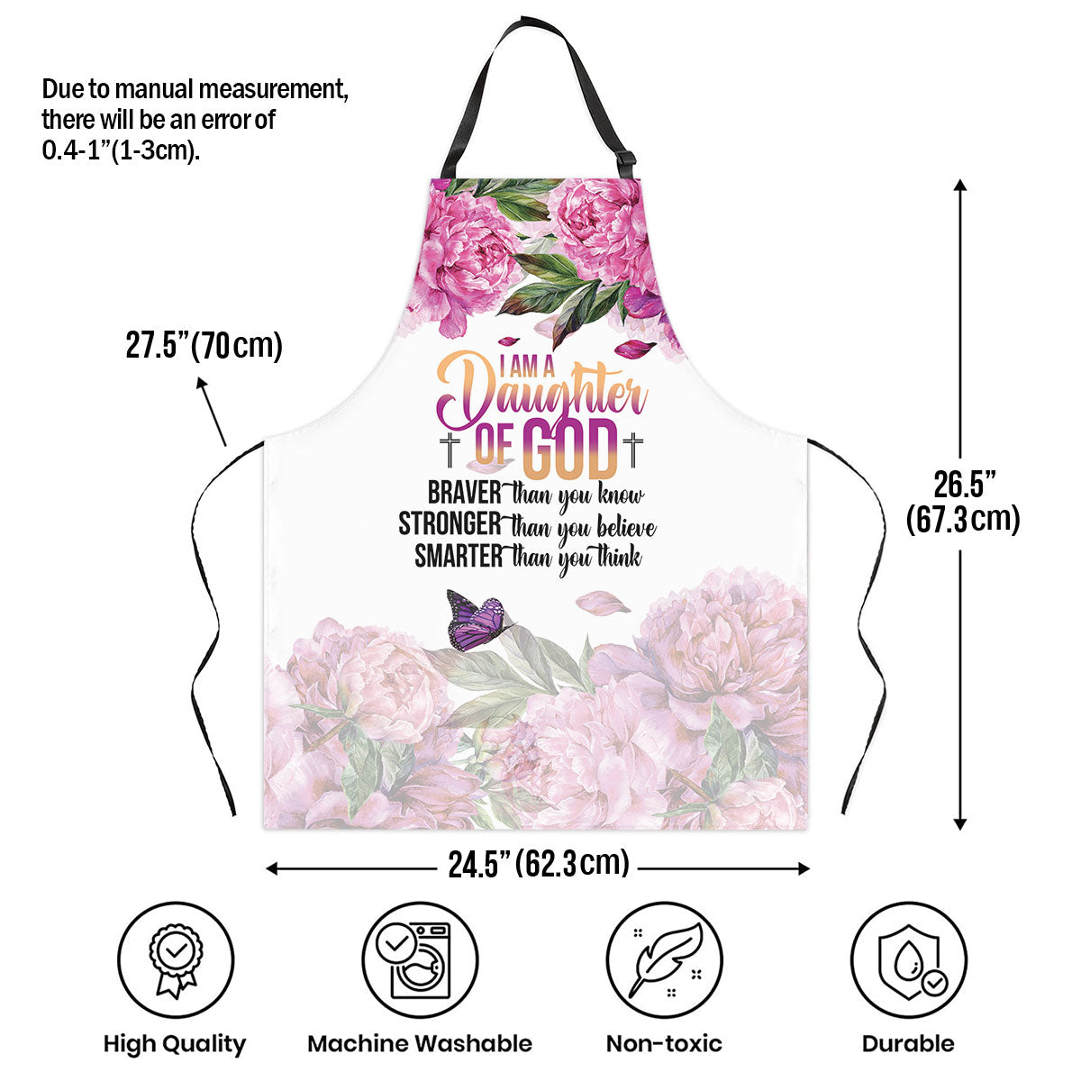 Jesuspirit | Useful Gift For Christian Women | Apron With Tie Back | I Am A Daughter Of God | Flower & Butterfly AHM28