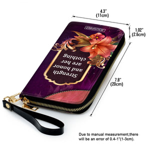 Jesuspirit | Unique Religious Gifts For Christian Mothers | Personalized Zippered Leather Clutch Purse | Strength And Honor Are Her Clothing NUM384C