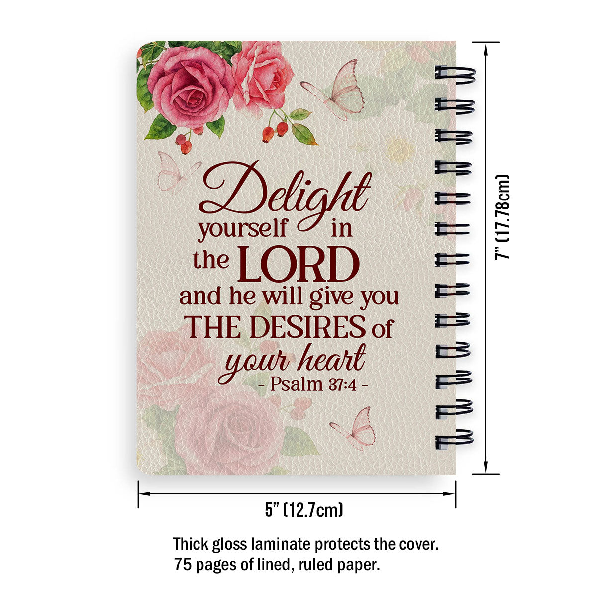 Jesuspirit | Spiritual Gifts For Christian Ladies | Delight Yourself In The Lord | Psalm 37:4 | Personalized Spiral Journal | Rose & Butterfly SJH731