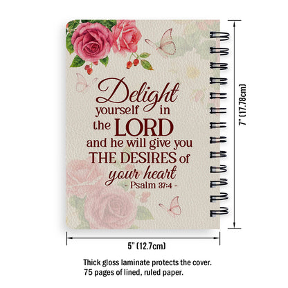 Jesuspirit | Spiritual Gifts For Christian Ladies | Delight Yourself In The Lord | Psalm 37:4 | Personalized Spiral Journal | Rose & Butterfly SJH731