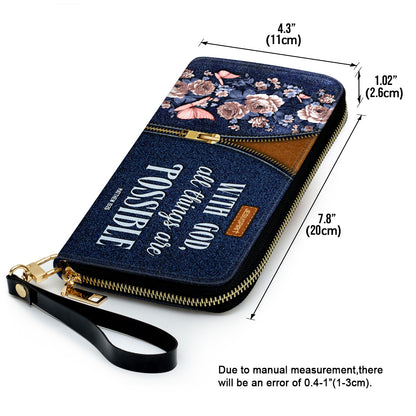 Jesuspirit | Matthew 19:26 | With God All Things Are Possible | Zippered Clutch Purse With Wristlet Strap Handle | Christ Gift For Religious Woman CPHN673