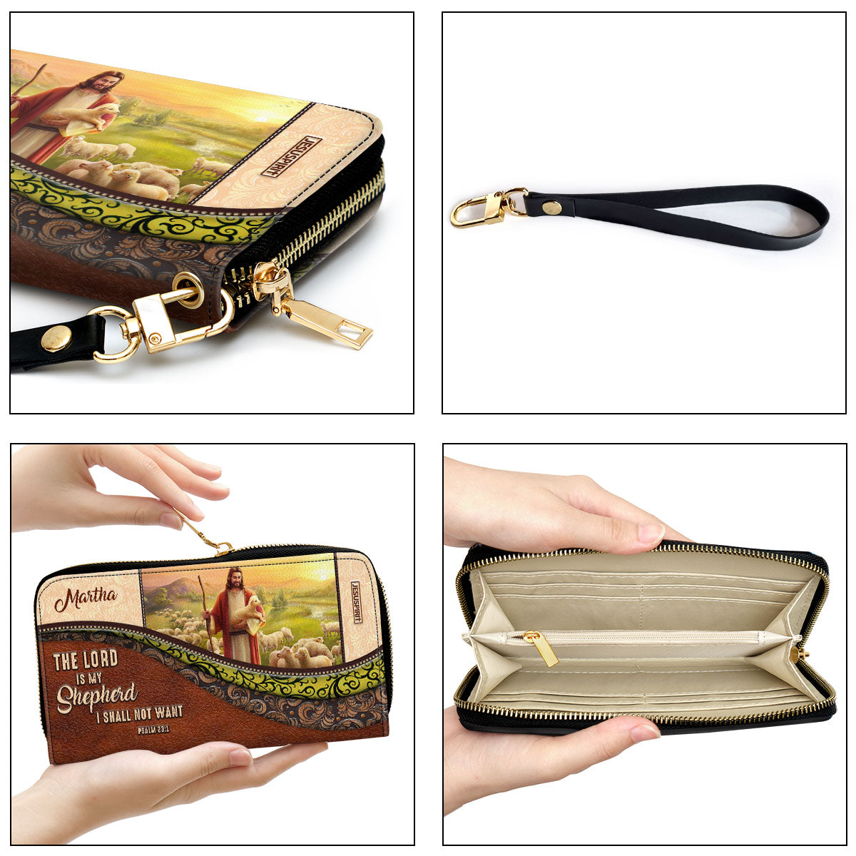 Beautiful Personalized Lamb Clutch Purse - The Lord Is My Shepherd, I Shall Not Want NUM301