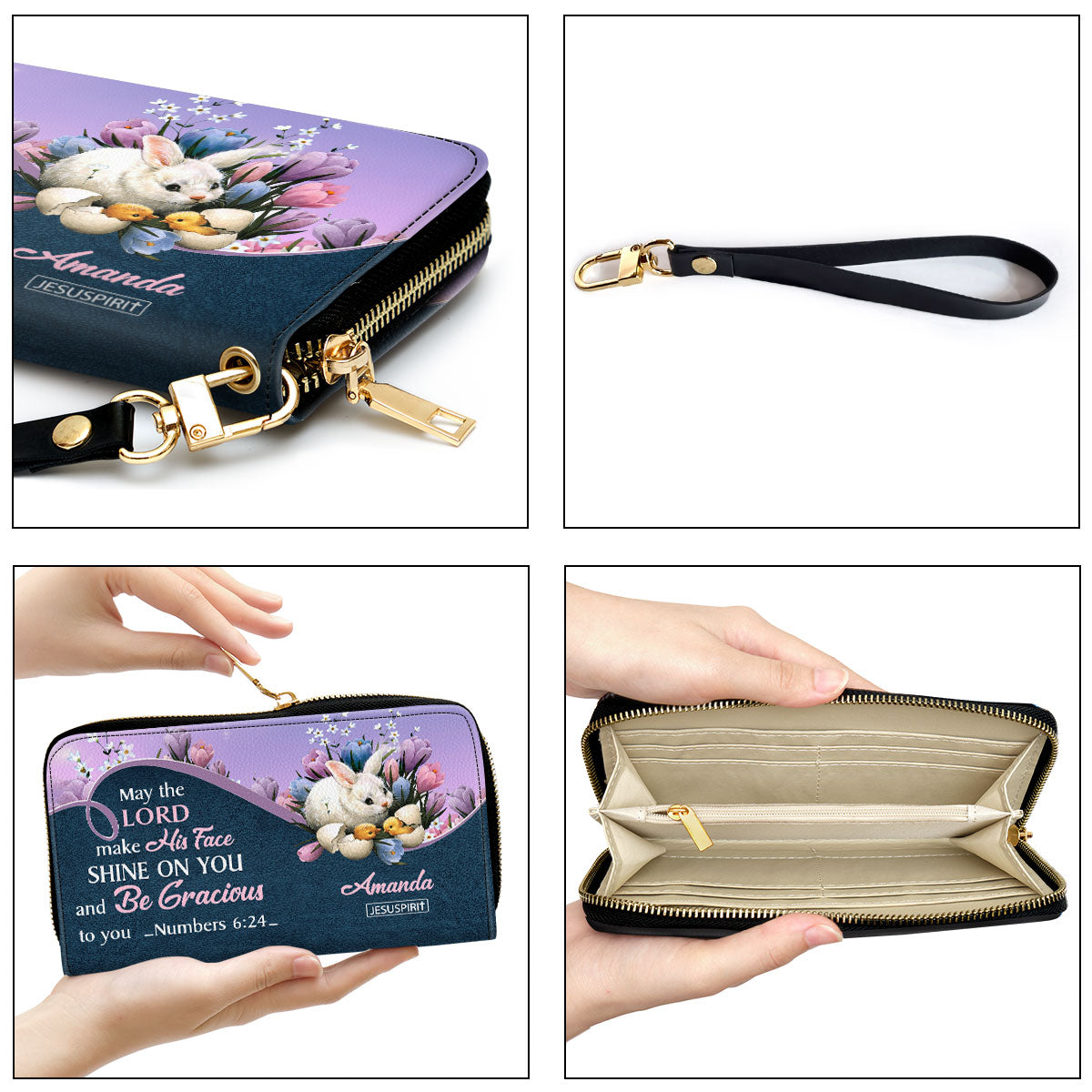 Pretty Personalized Rabbit Clutch Purse - May The Lord Make His Face Shine On You NUM379