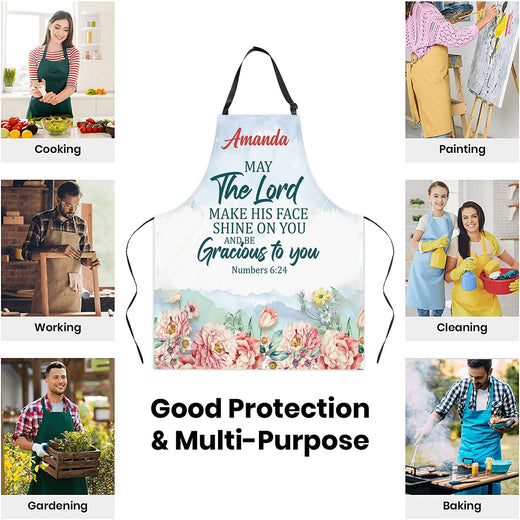 Jesuspirit | May The Lord Make His Face Shine On You | Numbers 6:24 | Personalized Flower Apron With Neck Strap APRM653