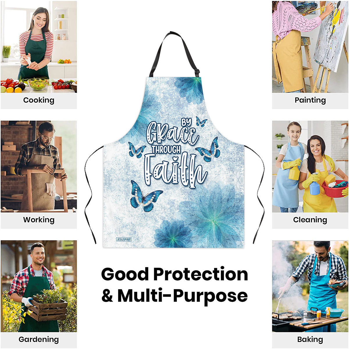 Jesuspirit | Meaningful Gift For Christian Woman | Butterfly And Flower | Apron With Neck Strap A18