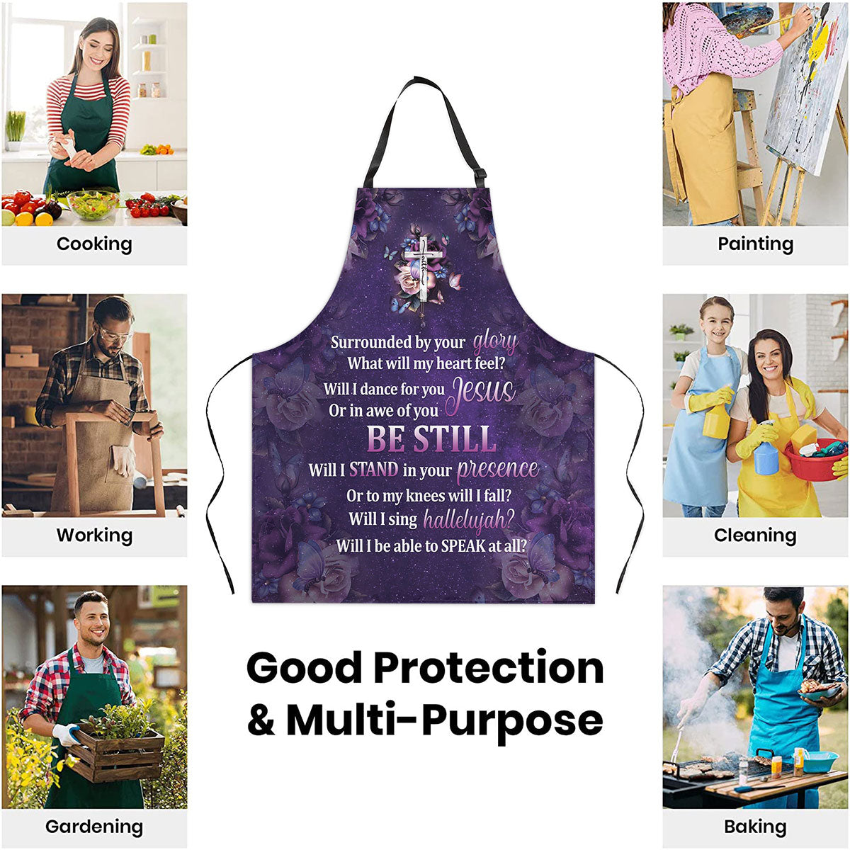 Jesuspirit | Surrounded By Your Glory | Apron With Neck Strap | Rose And Cross | Meaningful Gift For Christians HH175B