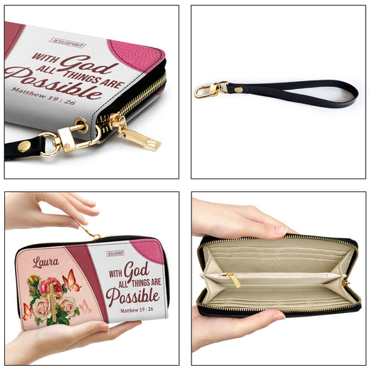 Jesuspirit | With God All Things Are Possible | Matthew 19:26 | Christian Gifts For Religious Women | Personalized Clutch Purse NUH326B