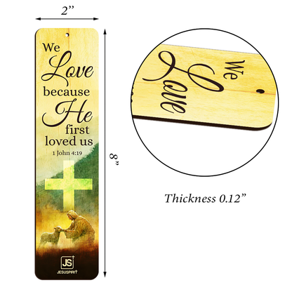 Jesuspirit Personalized Wooden Bookmarks | 1 John 4:19 | Jesus and Lamb | We Love Because He First Loved Us HN124