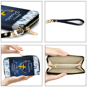 Jesuspirit | Christ Gifts For Religious Women | With God All Things Are Possible | Matthew 19:26 | Personalized Zippered Leather Clutch Purse CPHN668