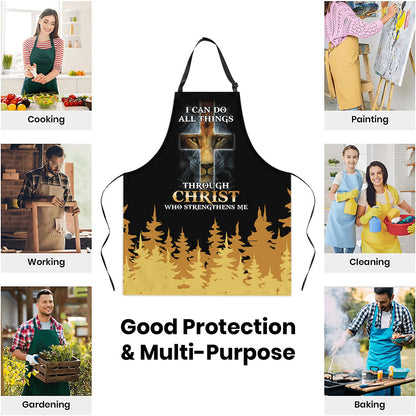 Jesuspirit | Philippians 4:13 | I Can Do All Things Through Christ | Lion And Cross | Apron With Tie Back Closure HN114