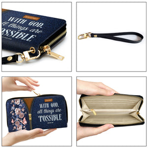 Jesuspirit | Matthew 19:26 | With God All Things Are Possible | Zippered Clutch Purse With Wristlet Strap Handle | Christ Gift For Religious Woman CPHN673