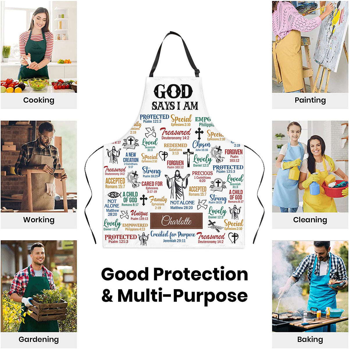 Jesuspirit | What God Says About You | Scripture Bible Verse Gifts For Christians | Personalized Apron With Neck Strap APRH742