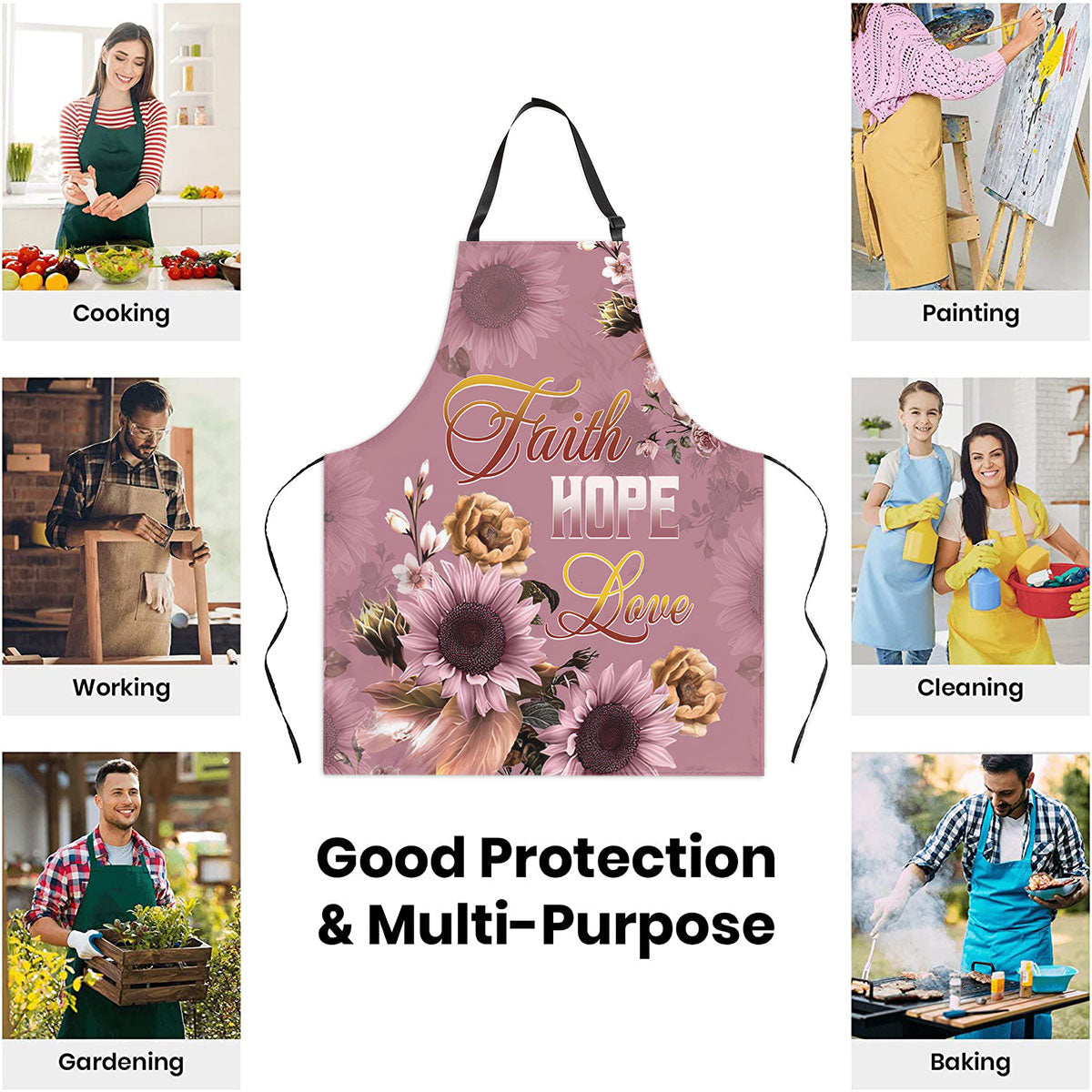 Jesuspirit | Faith Hope Love | Pink Apron With Neck Strap | Useful Gift For Christian People AHM16