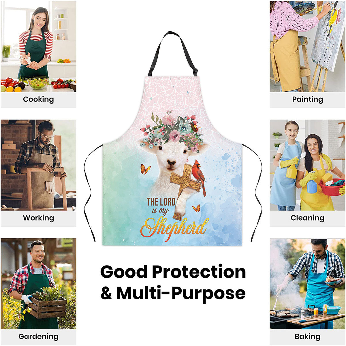 Jesuspirit | Lamb And Cross | Psalm 23:1 | Lovely Apron With Neck Strap | The Lord Is My Shepherd AHM02