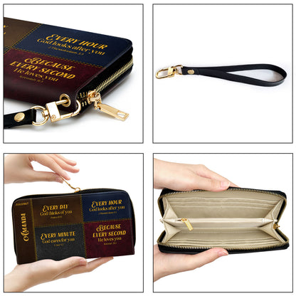 Jesuspirit | Christian Gift For Religious Woman | Personalized Zippered Leather Clutch Purse With Wristlet Strap Handle CPHN655