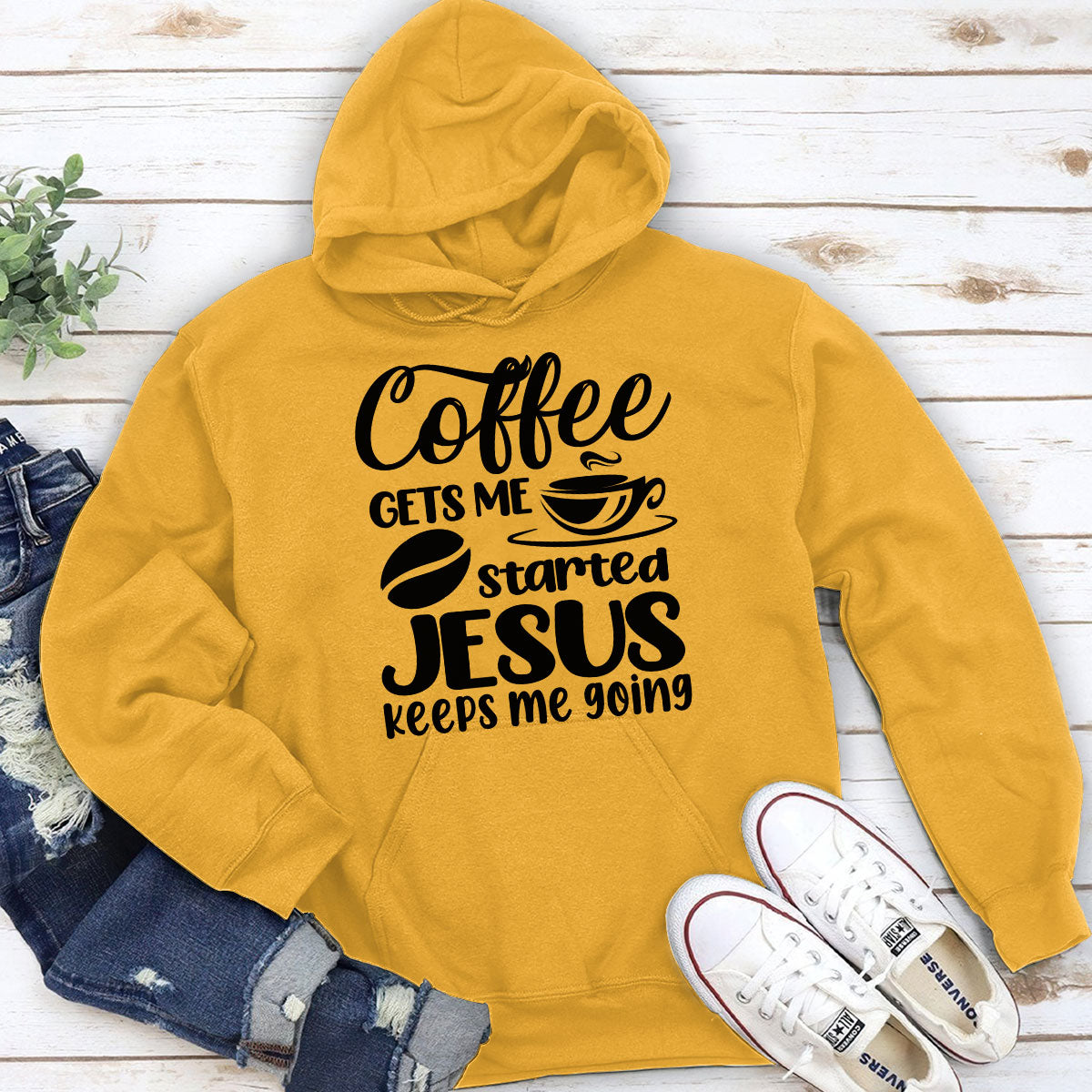 Coffee Gets Me Started, Jesus Keeps Me Going - Classic Christian Unisex Hoodie HHN346