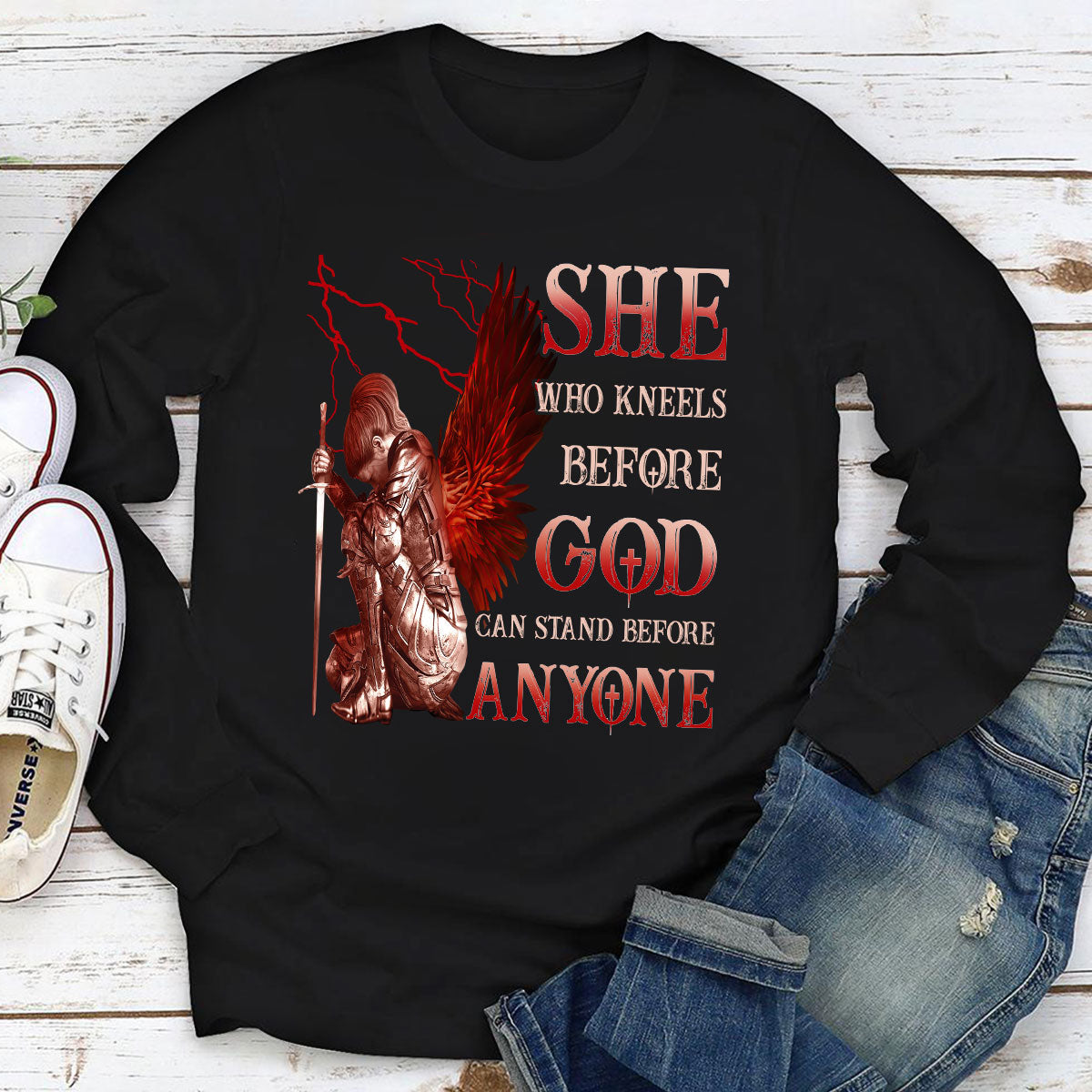 Classic Christian Unisex Long Sleeve - Who Kneels Before God Can Stand Before Anyone NUM381