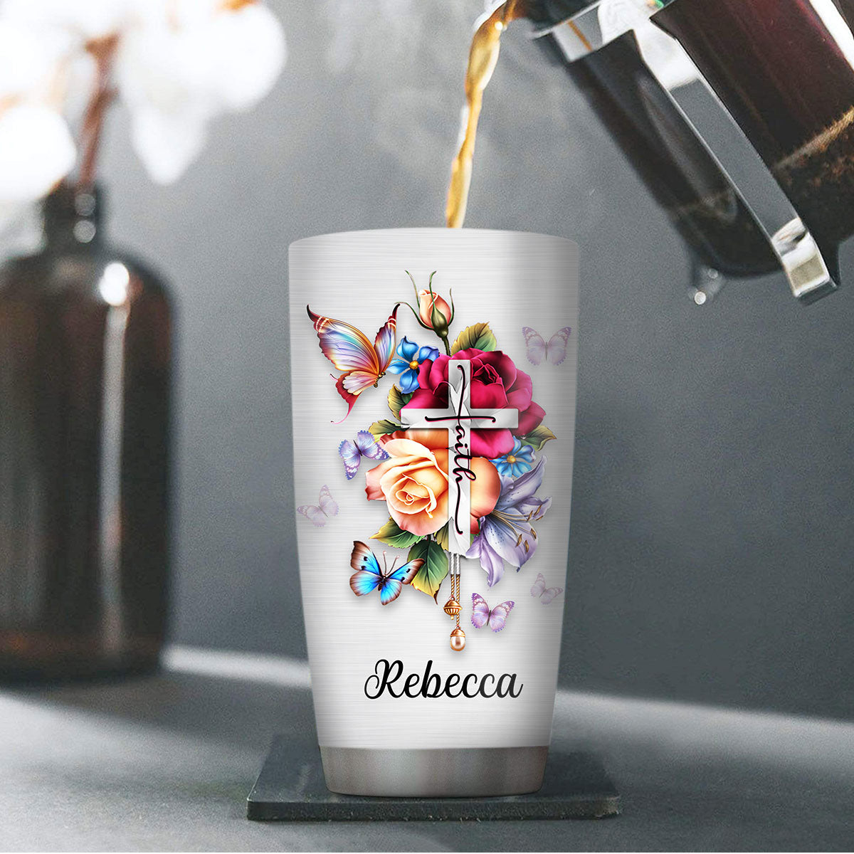 Tumbler With Initial Name Floral Flower Print Coffee Cup 20 Oz You Are  Amazing Gifts For Women Stainless Steel Travel Mug Christian Positive  Affirmation Gift 