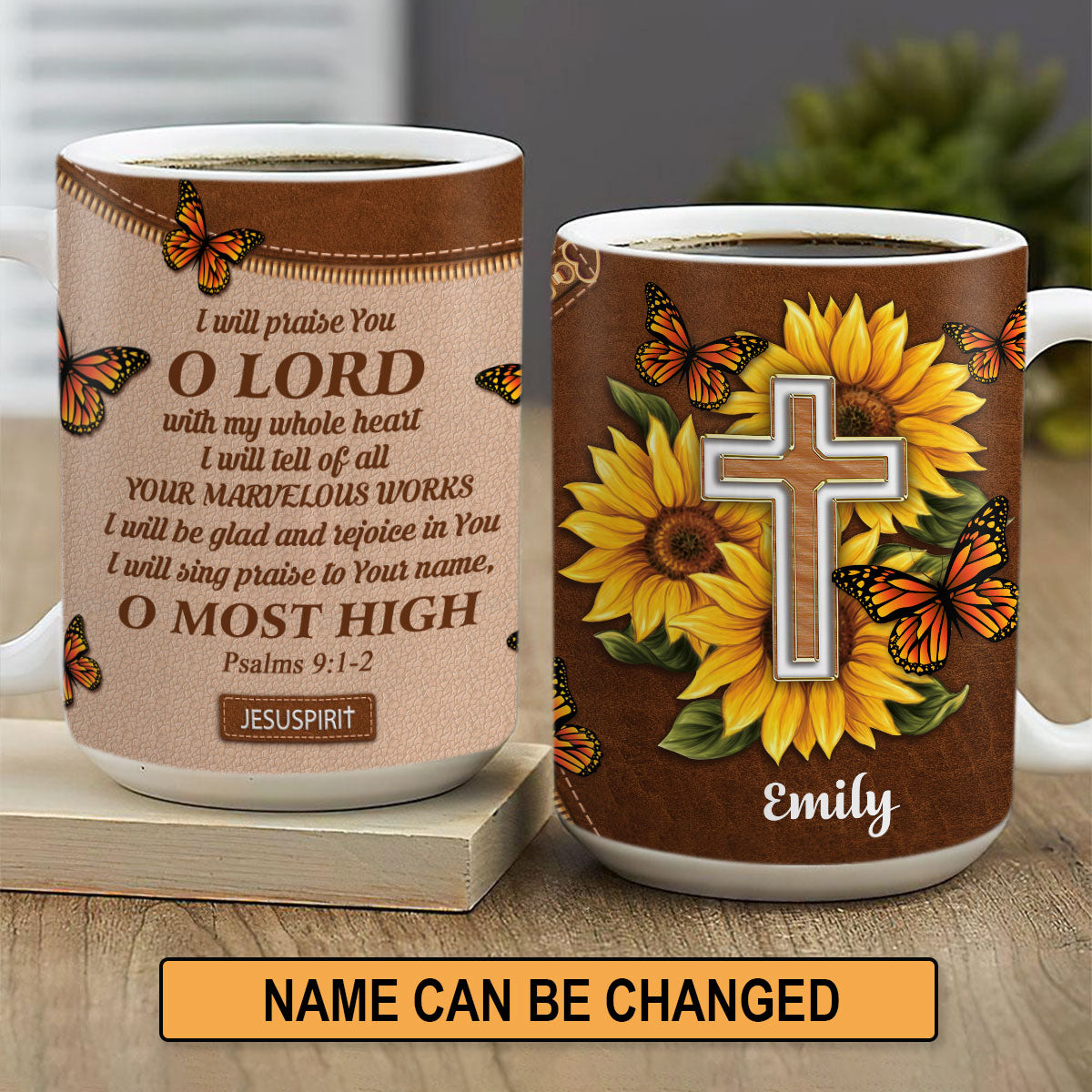 Lovely Personalized Sunflower White Ceramic Mug - I Will Be Glad And Rejoice In You NUH297