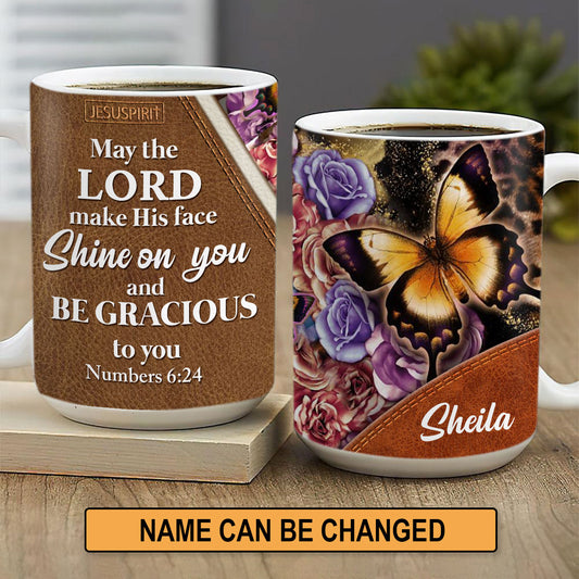 Lovely Personalized Flower White Ceramic Mug - May The Lord Make His Face Shine On You And Be Gracious To You NUH317