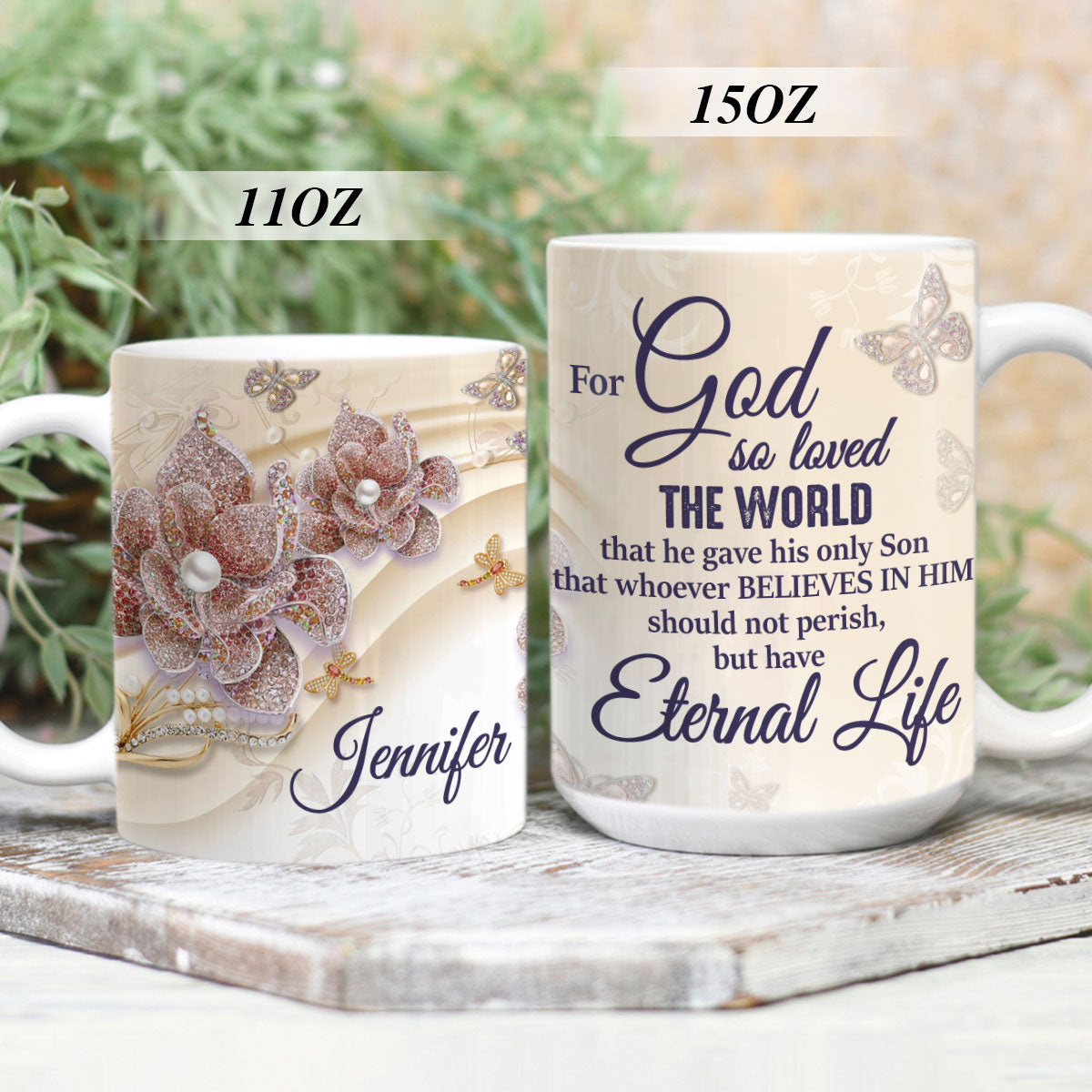 For God So Loved The World - Lovely Personalized Flower White Ceramic Mug NUH285