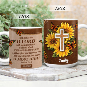 Lovely Personalized Sunflower White Ceramic Mug - I Will Be Glad And Rejoice In You NUH297