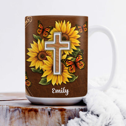 Lovely Personalized Sunflower White Ceramic Mug - I Will Be Glad And Rejoice In You NUH297