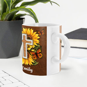 Lovely Personalized Sunflower White Ceramic Mug - I Will Be Glad And Rejoice In You NUH297