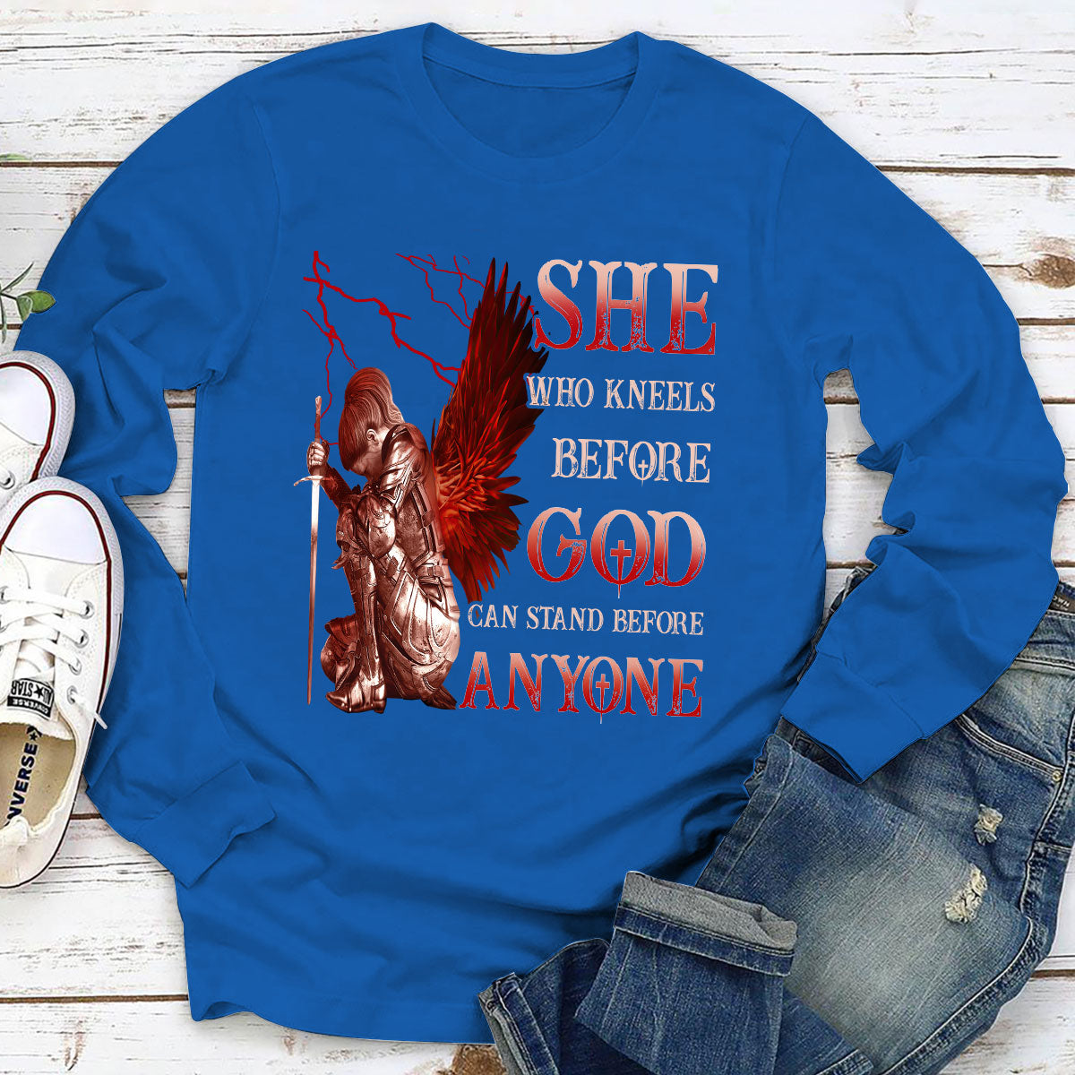 Classic Christian Unisex Long Sleeve - Who Kneels Before God Can Stand Before Anyone NUM381