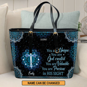 You Are Precious In His Sight - Personalized Large Leather Tote Bag AM253