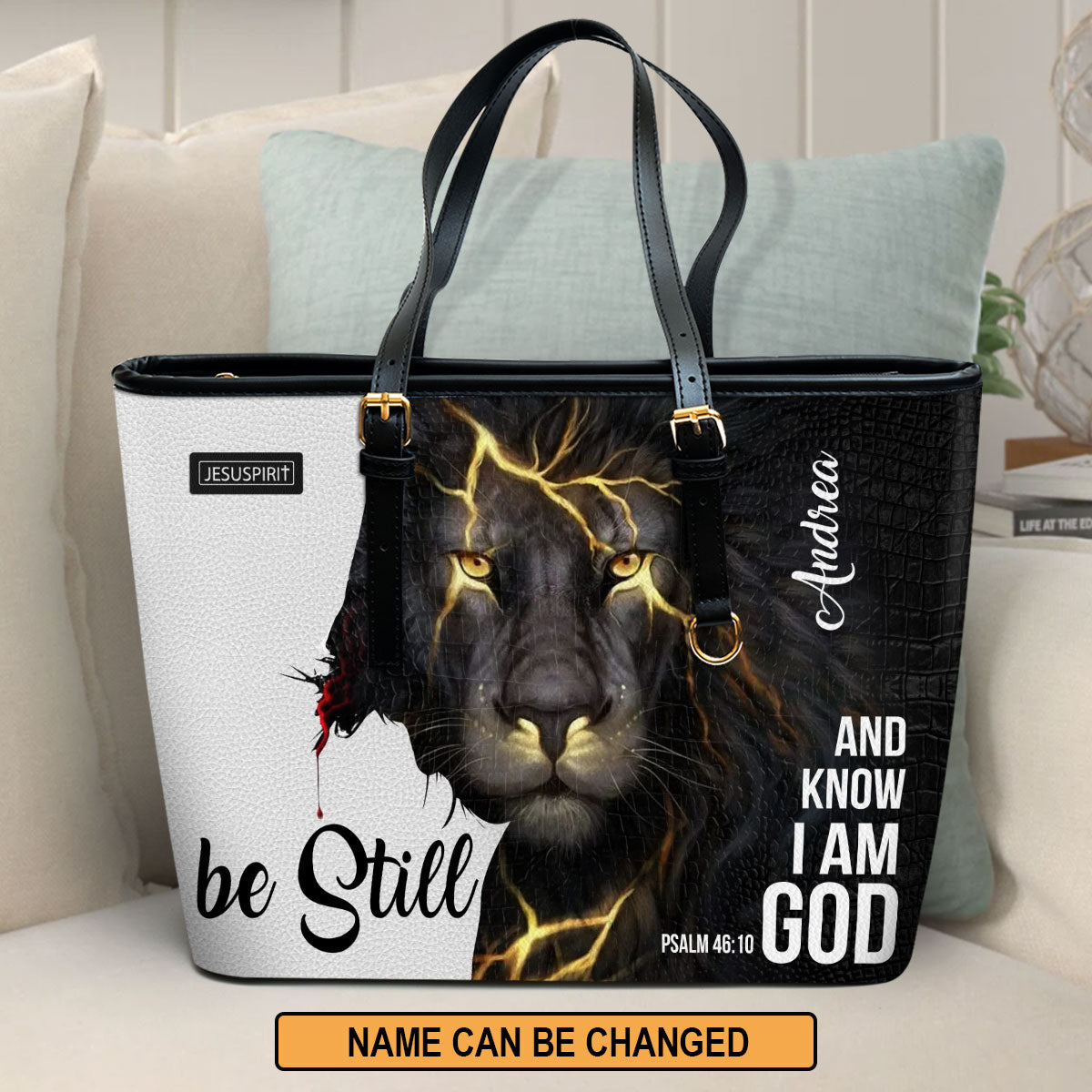 Unique Personalized Large Leather Tote Bag - Be Still And Know That I Am God H03