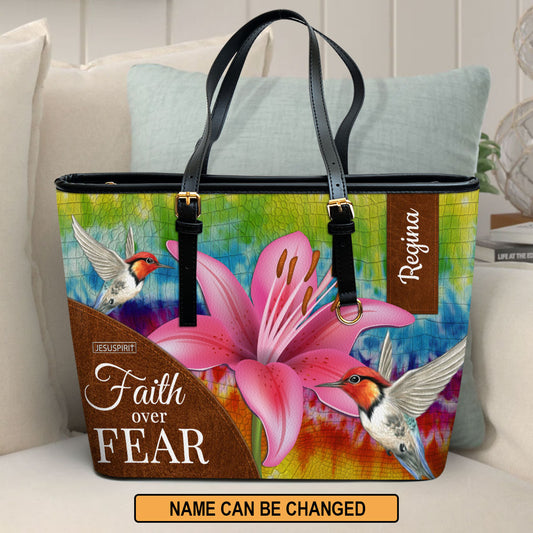 Pretty Personalized Large Leather Tote Bag - Faith Over Fear H09