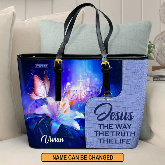 Jesus The Way The Truth The Life - Lovely Personalized Lily Large Leather Tote Bag H13