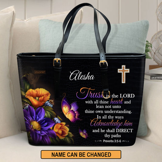 Jesuspirit Personalized Large Leather Tote Bag | Gift For Her | Zippered Leather Bible Bag With Long Strap H22