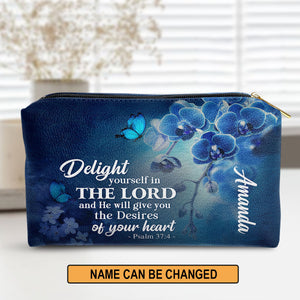 Jesuspirit | Delight Yourself In The Lord | Psalm 37:4 | Religious Gift For Christian Family | Personalized Leather Pouch With Zipper H47